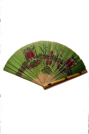 Green Hand-Painted Folding Wall Fan