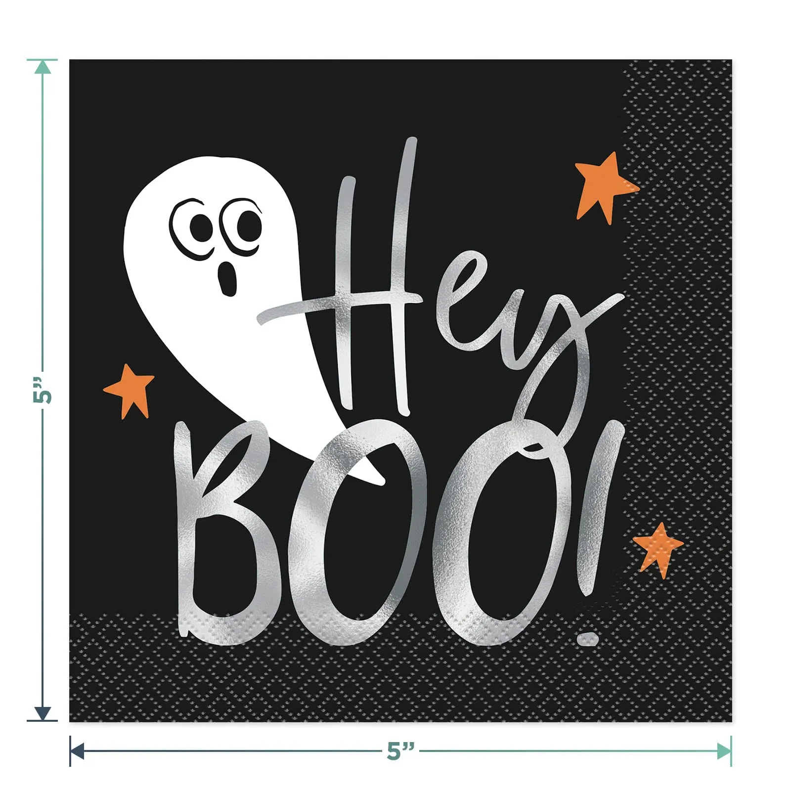 Halloween Party Ghost Shaped Metallic Paper Plates and Hey Boo Napkins (Serves 16)