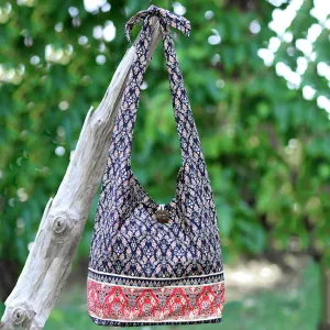 Handmade Thai Red and Black Cotton Shoulder Bag - Dramatic Thai | NOVICA