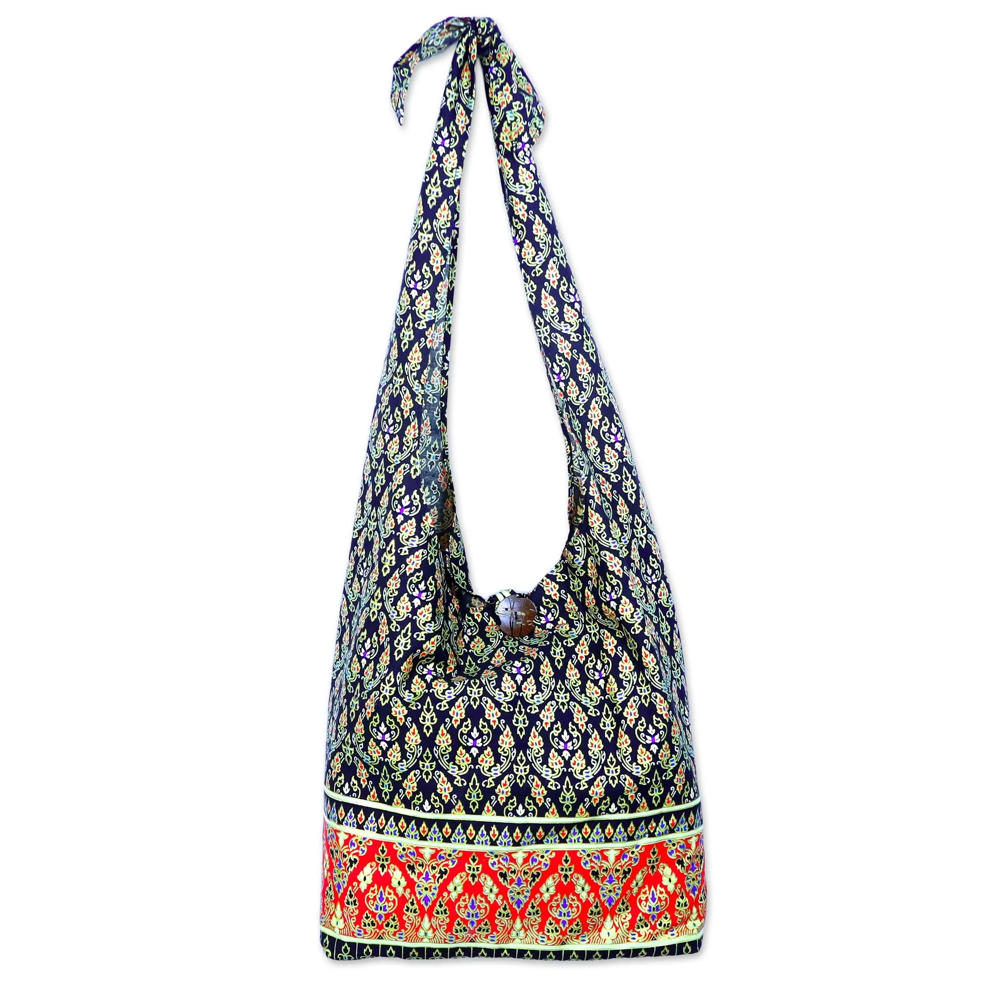 Handmade Thai Red and Black Cotton Shoulder Bag - Dramatic Thai | NOVICA