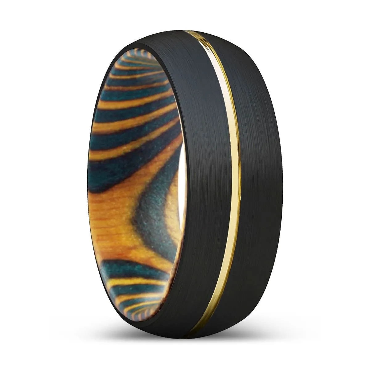 HERMAX | Green & Yellow Wood, Black Tungsten Ring, Gold Groove, Domed