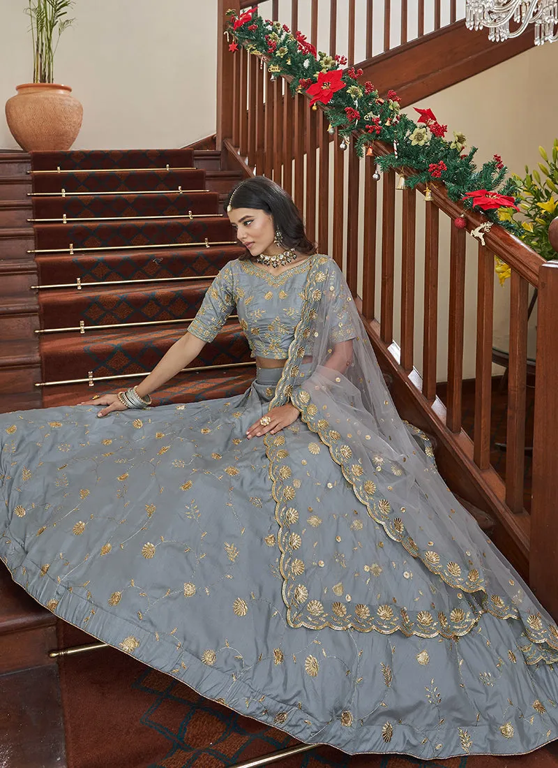 Ice Blue Sequence Embroidery Festive Lehenga Choli