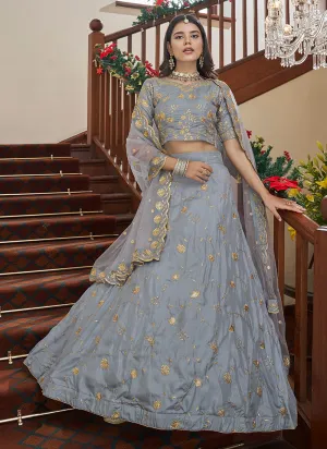 Ice Blue Sequence Embroidery Festive Lehenga Choli