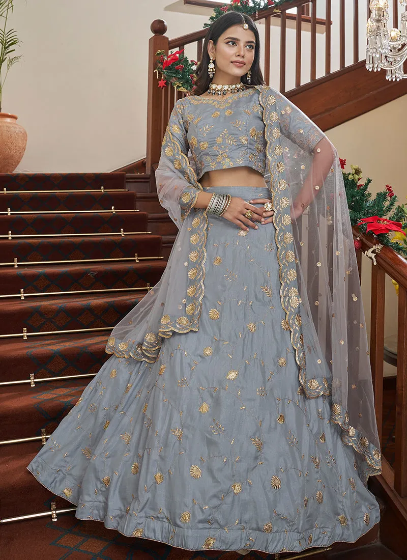 Ice Blue Sequence Embroidery Festive Lehenga Choli