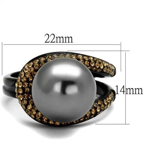 IP Black(Ion Plating) Stainless Steel Ring with Synthetic Pearl in Gray for Women Style TK2350