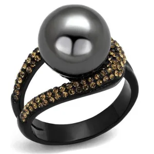 IP Black(Ion Plating) Stainless Steel Ring with Synthetic Pearl in Gray for Women Style TK2350