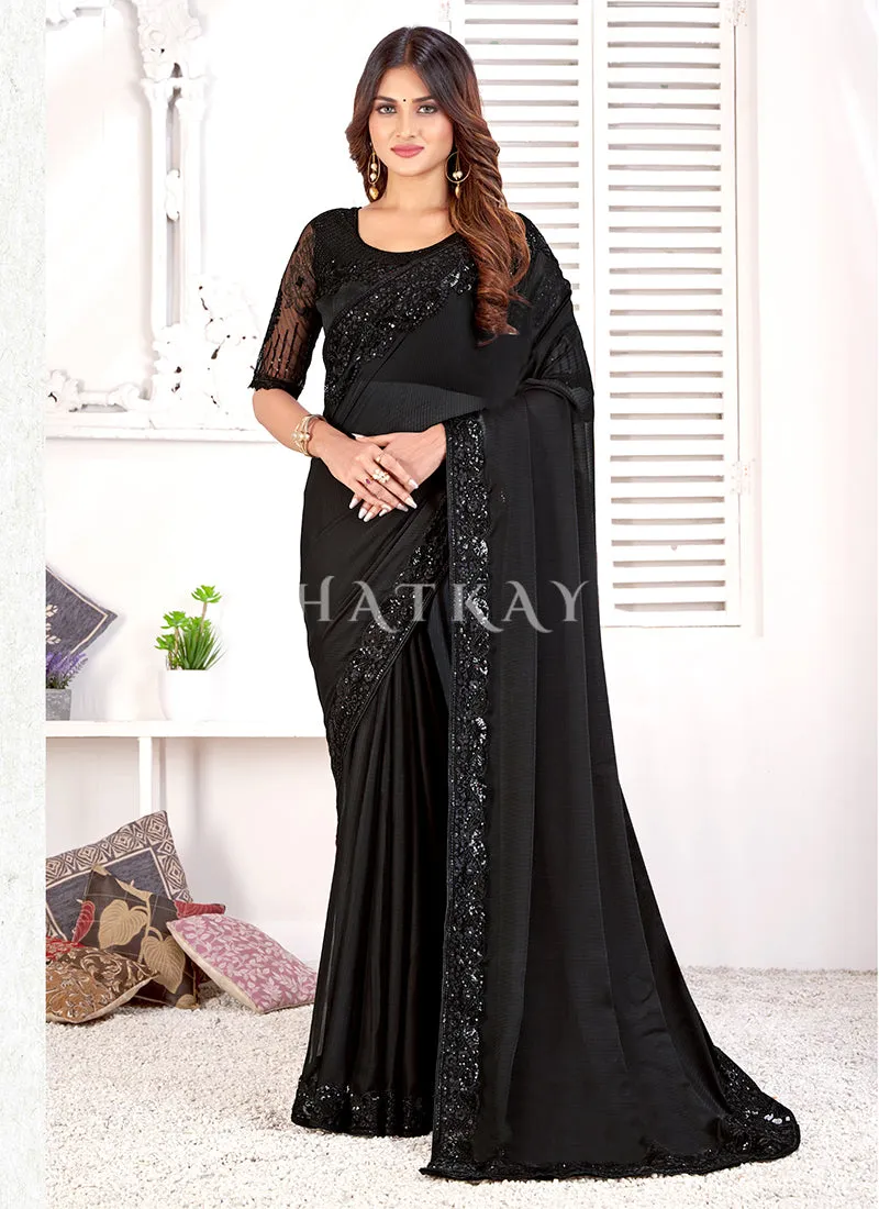 Jade Black Sequence Embroidered Wedding Saree