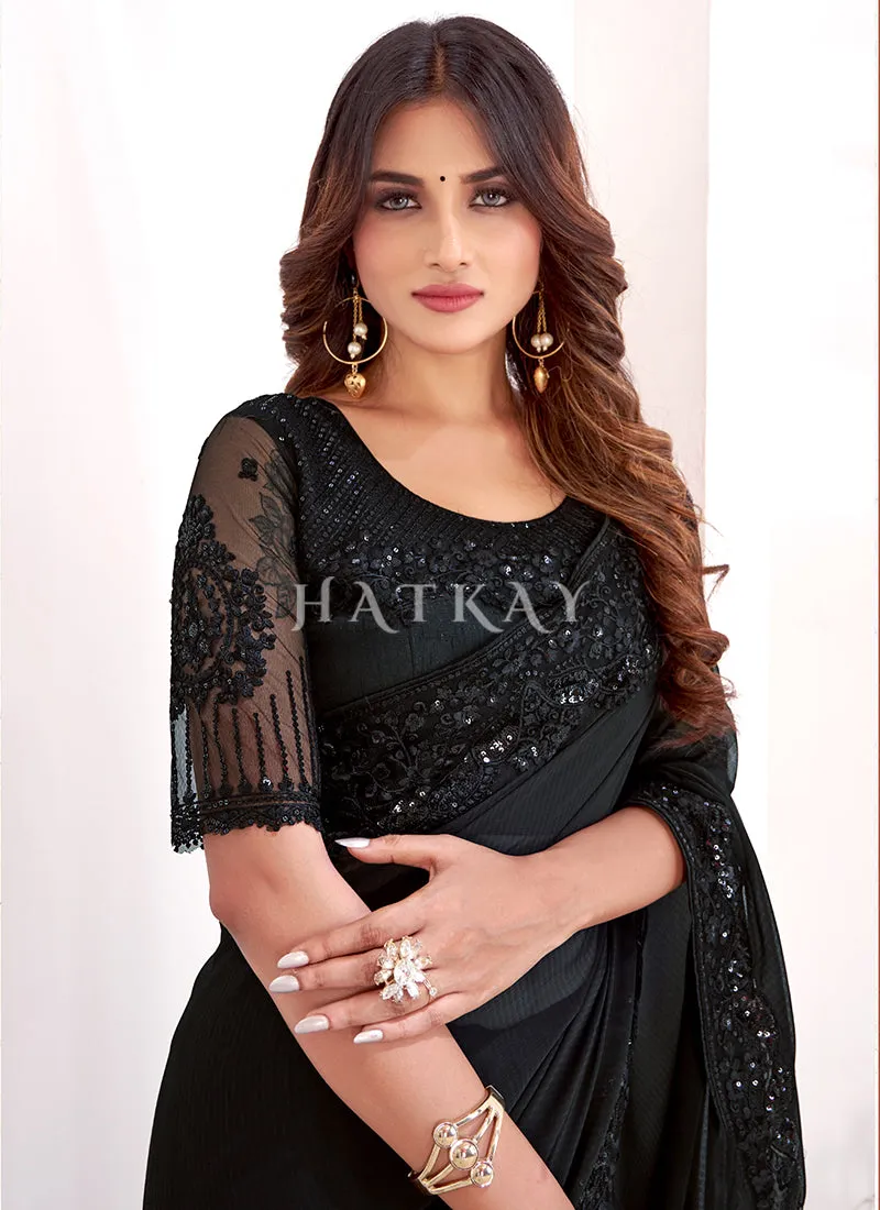 Jade Black Sequence Embroidered Wedding Saree