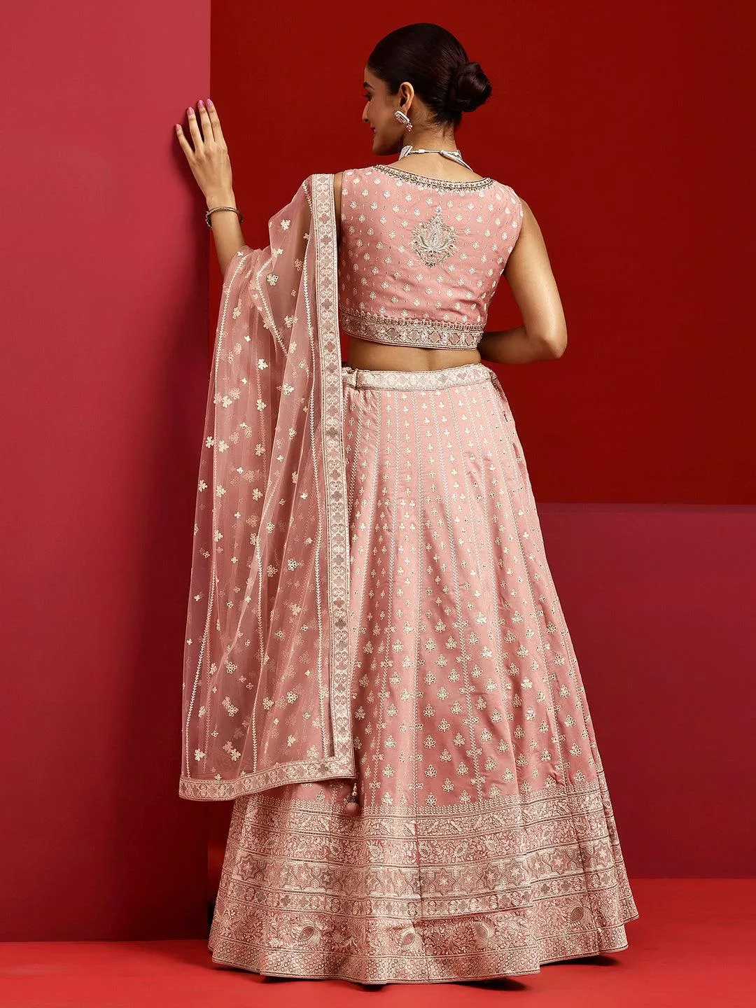 Jashvi Art Pink Embroidered Silk Blend Lehenga Set