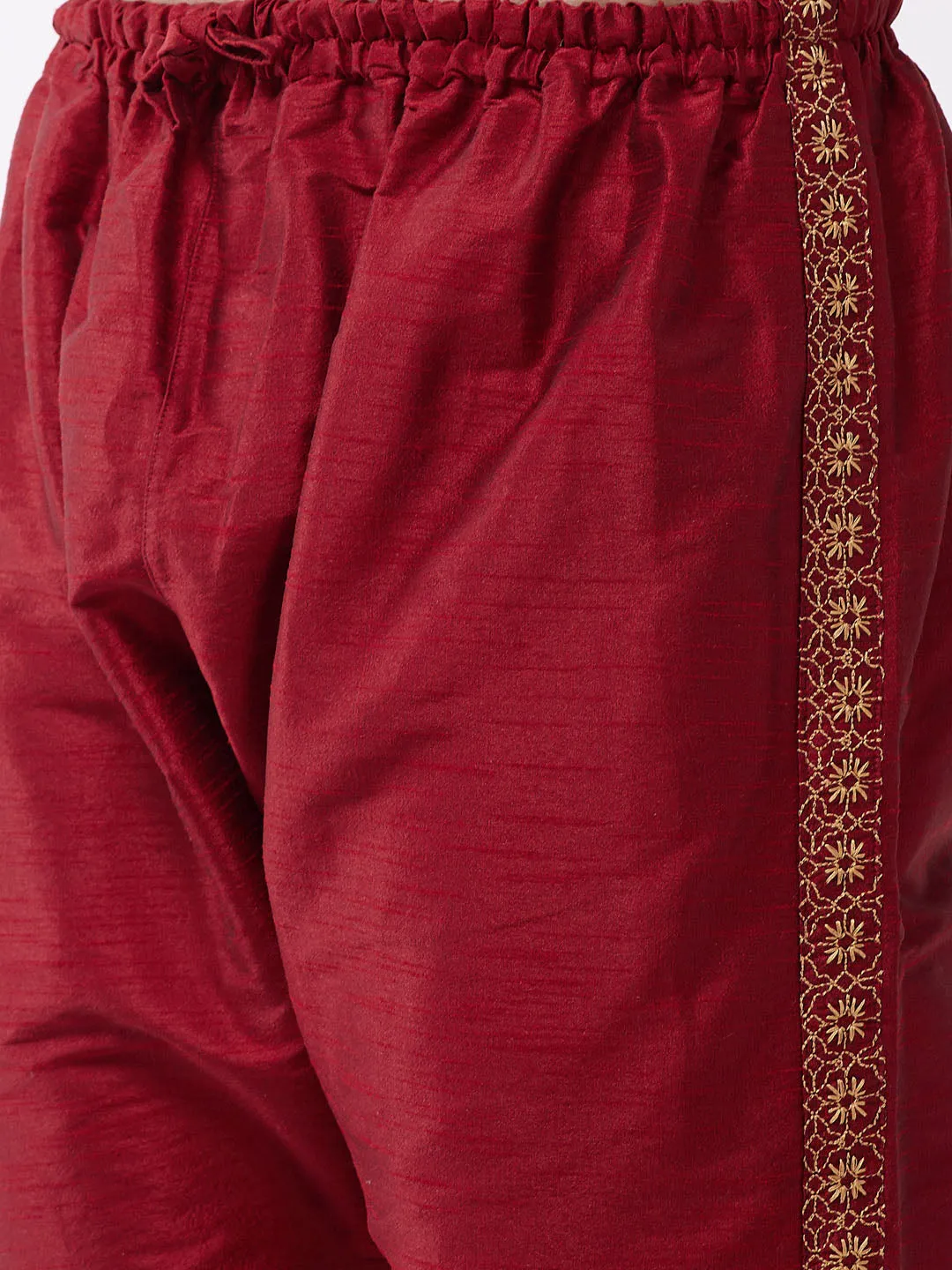 Jashvi Men's Maroon Silk Blend Embroidered Pyjama