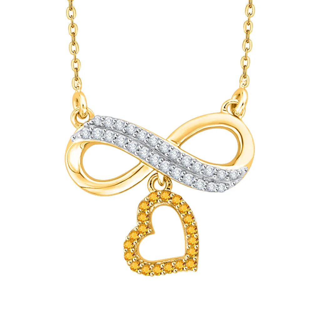 KATARINA Gemstone and Diamond Infinity Heart Pendant Necklace (1/6 cttw, G-H, I2-I3)