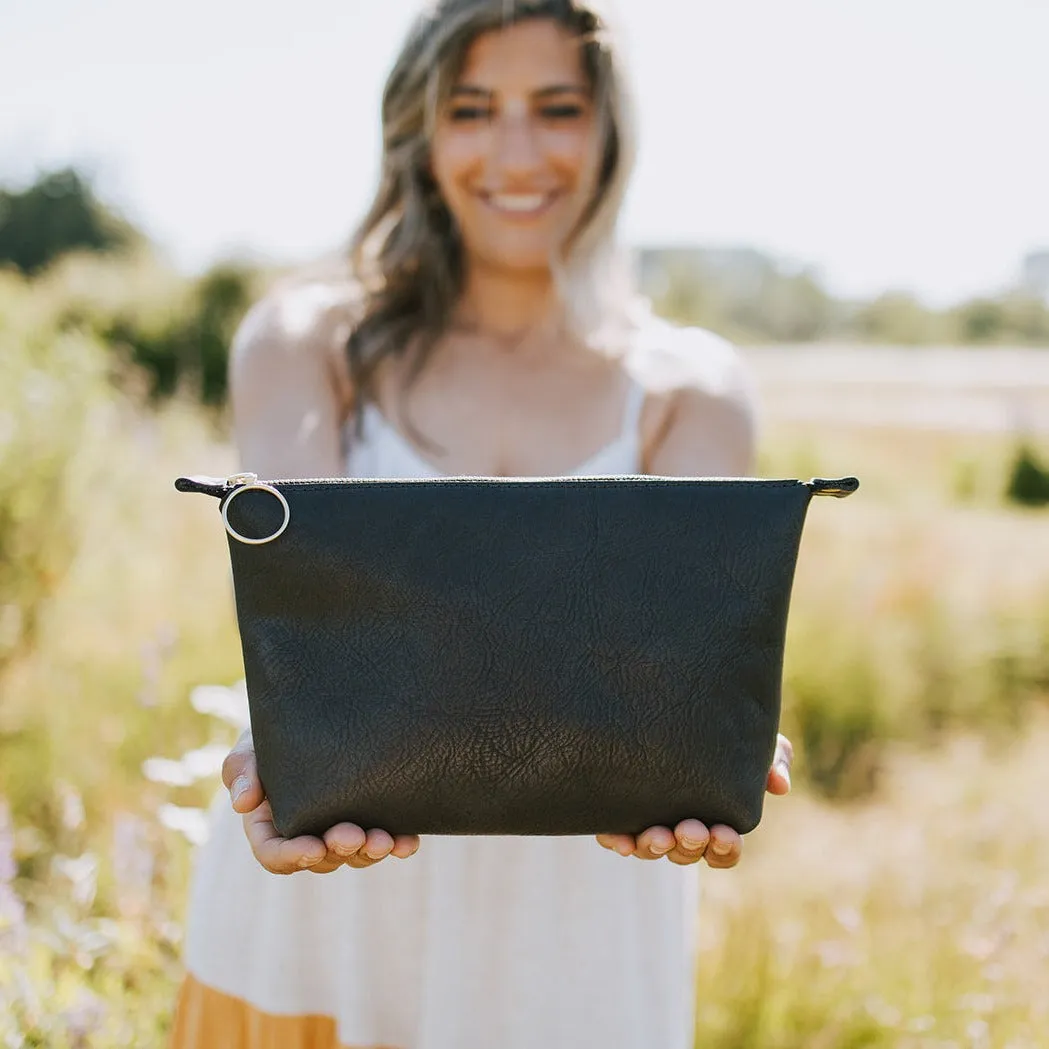 Large Zipper Pouch - Soft Pebbled Leather