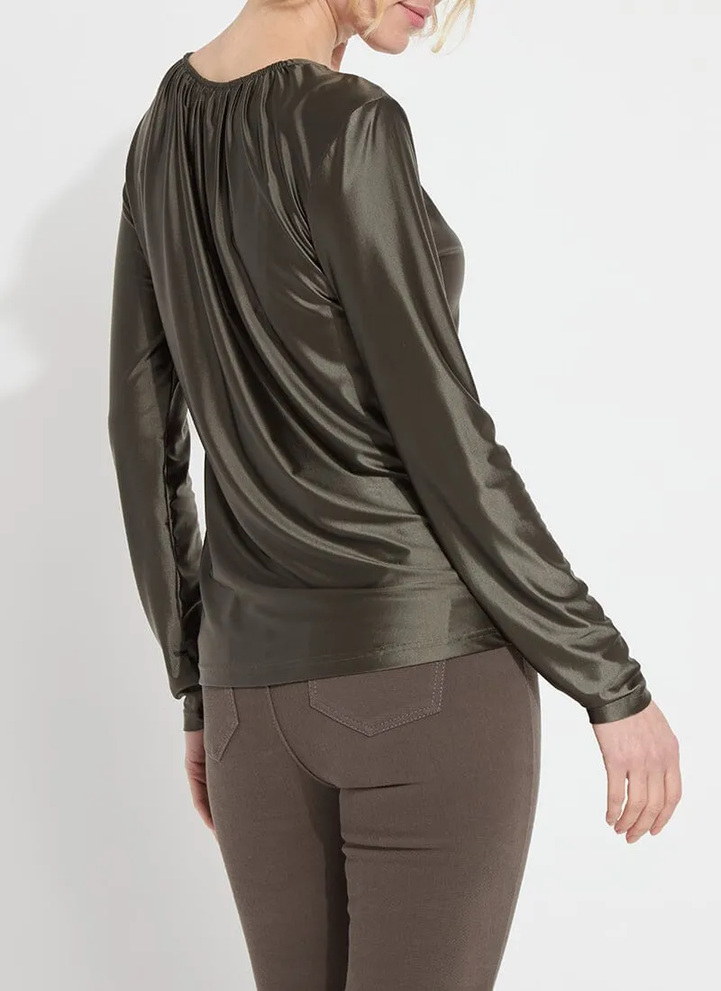 Larissa Satin Jersey Top | Pewter Green