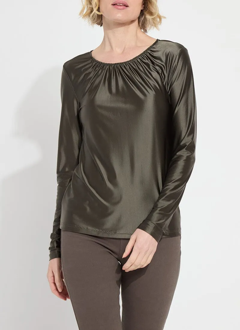 Larissa Satin Jersey Top | Pewter Green