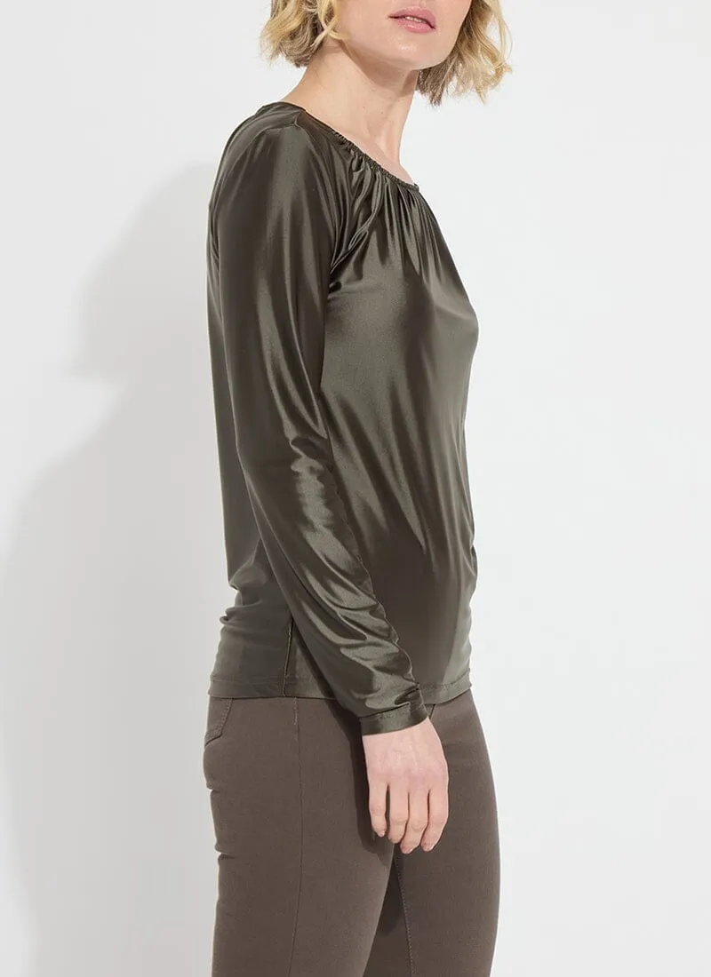 Larissa Satin Jersey Top | Pewter Green