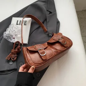 LEFTSIDE Fashion Double pockets Design PU Leather Shoulder Bag for Women 2023 Tend Female Crossbody Bag Underarm Bags Handbags