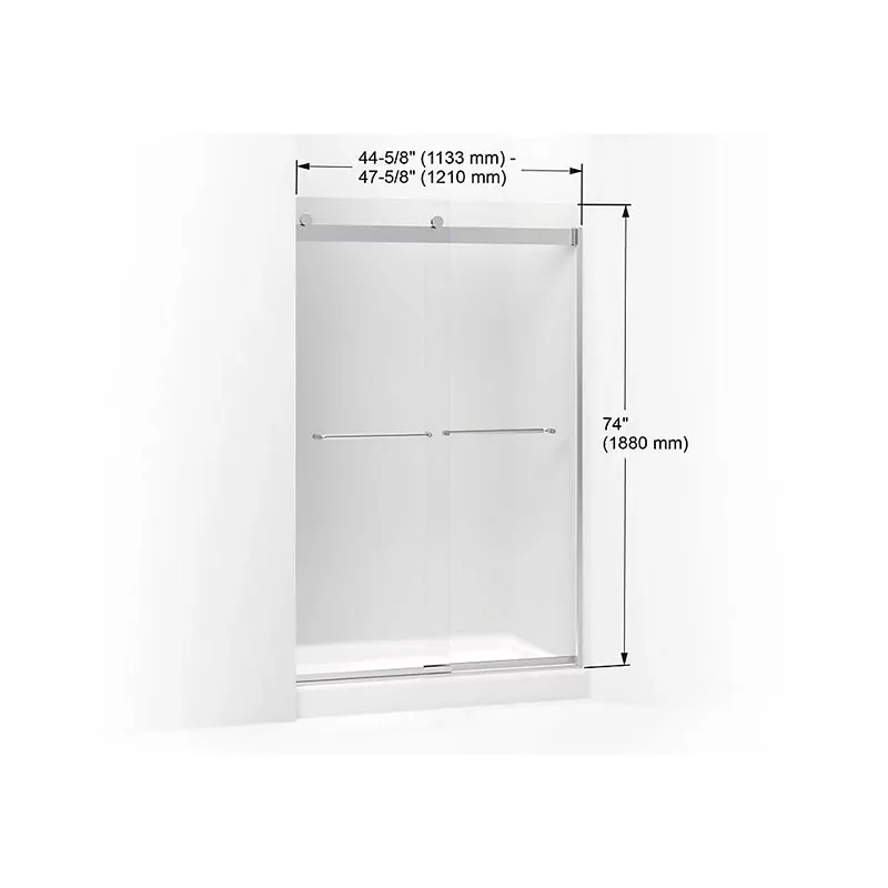 Levity 74" x 47.63" Frosted Glass Sliding Shower Door in Matte Nickel