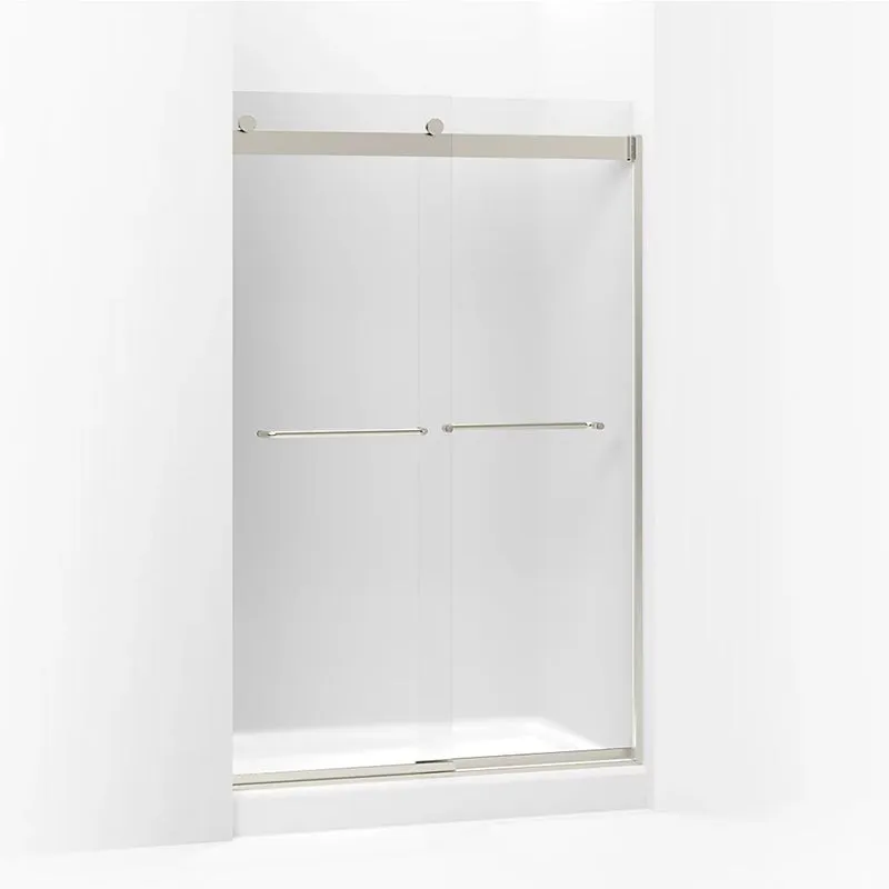 Levity 74" x 47.63" Frosted Glass Sliding Shower Door in Matte Nickel