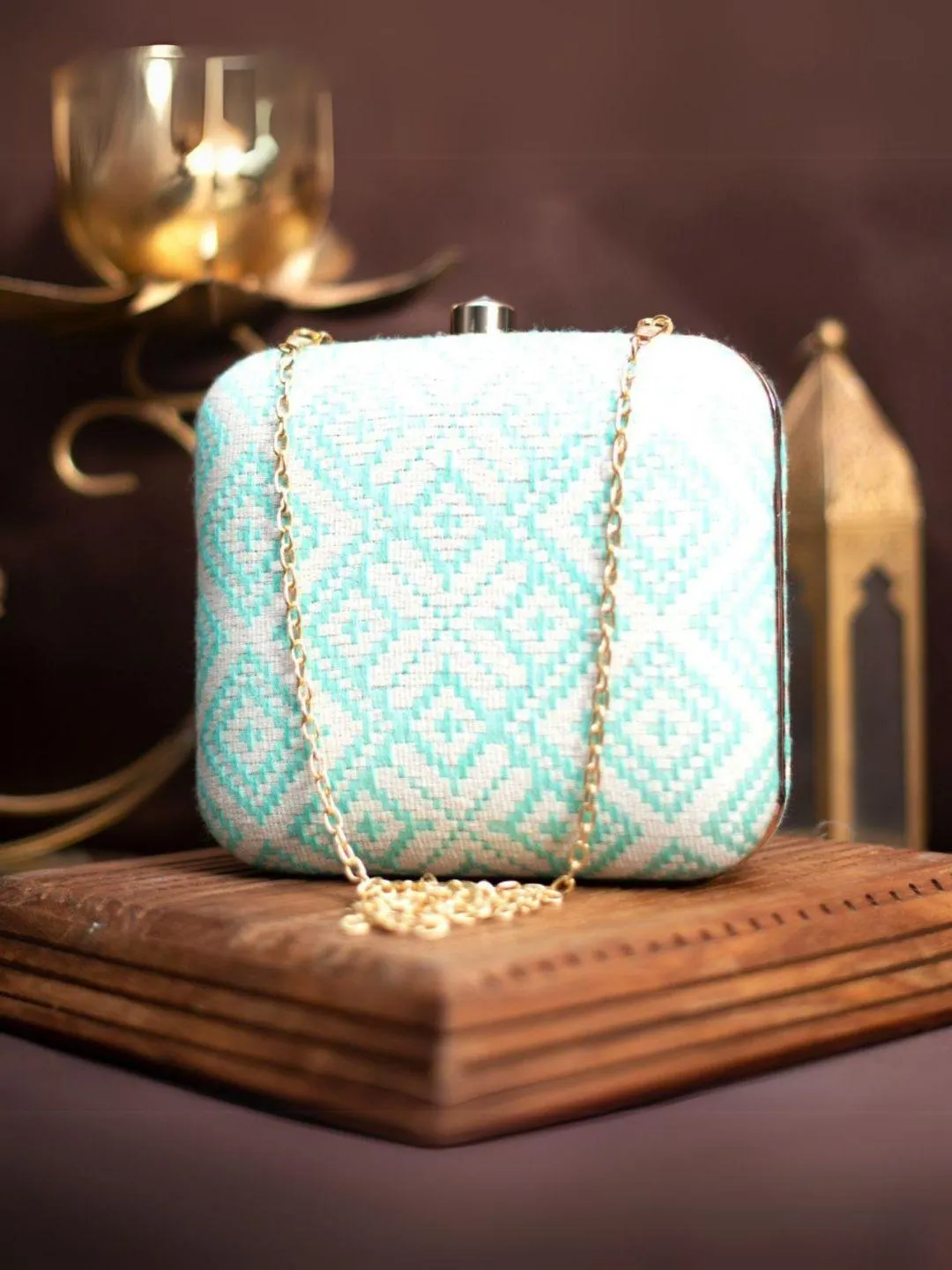 Light Blue Embroidery Party Clutch