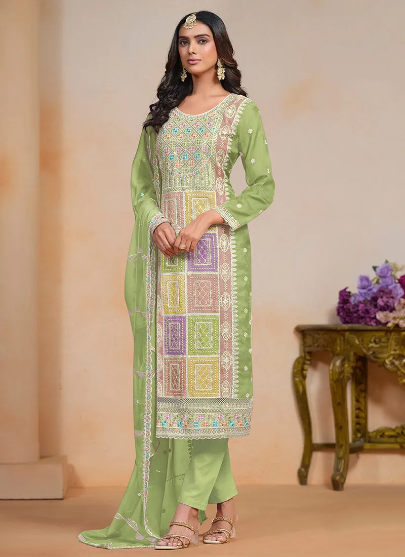 Light Green Multi Embroidery Festival Salwar Suit