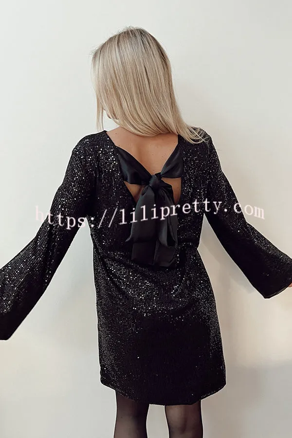 Lilipretty Lost in Your Eyes Sequin Back Tie Up Bow Loose Mini Dress