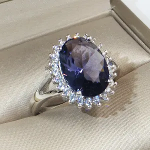 Luxury Classic Crystal Ring with Blue Princess Cut Stone in 925 Silver