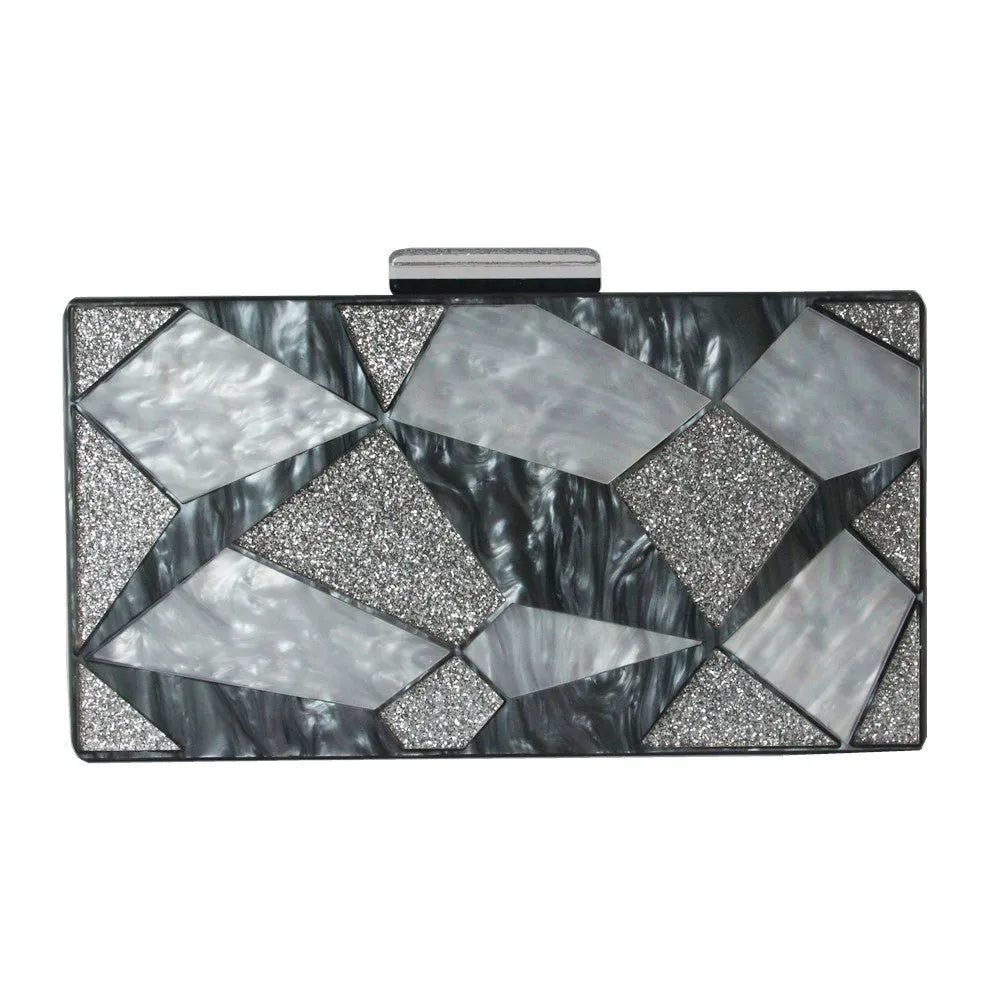 Luxy Moon Black Silver Evening Bag Sequins Wedding Handbag Box Clutch Purse