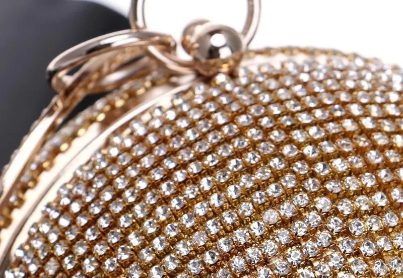 Luxy Moon Round Shaped Full Rhinestone Evening Bag with Tassel