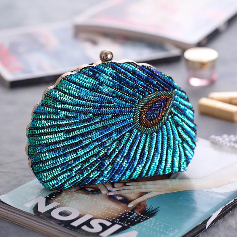 Luxy Moon Sequin Shell Shape Women's Clutch Purse