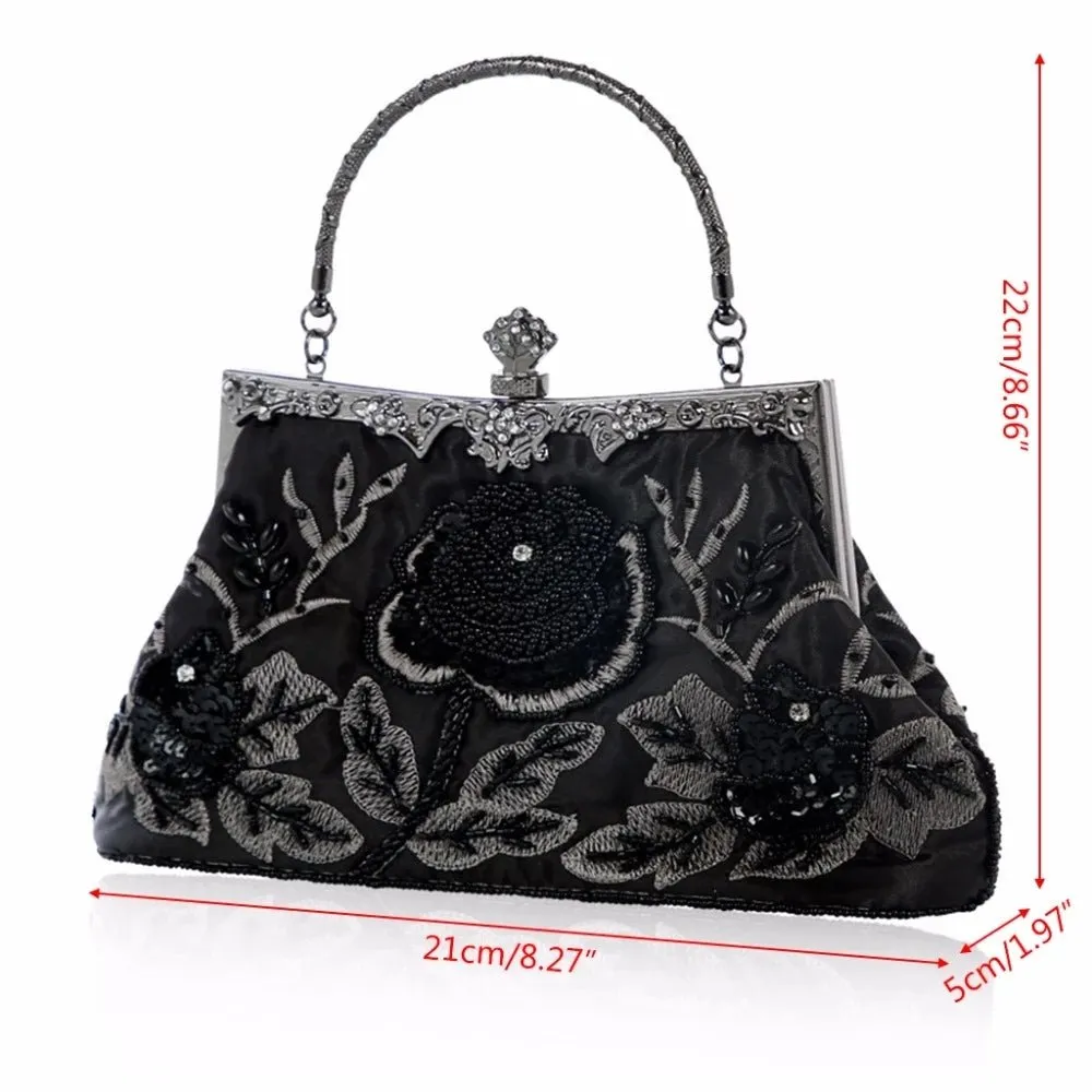 Luxy Moon Vintage Embroidered Sequined Evening Clutch