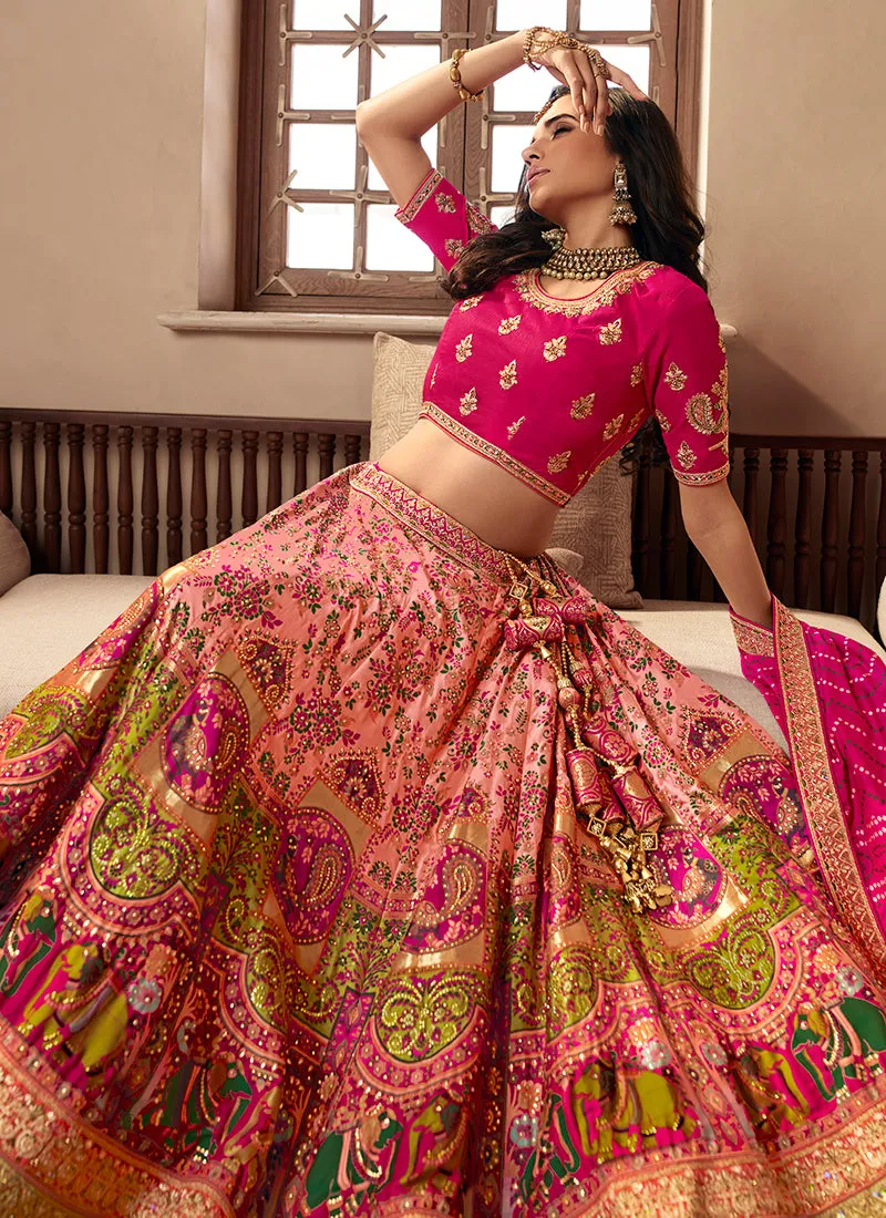 Magenta Embroidery Wedding Lehenga Choli With Belt