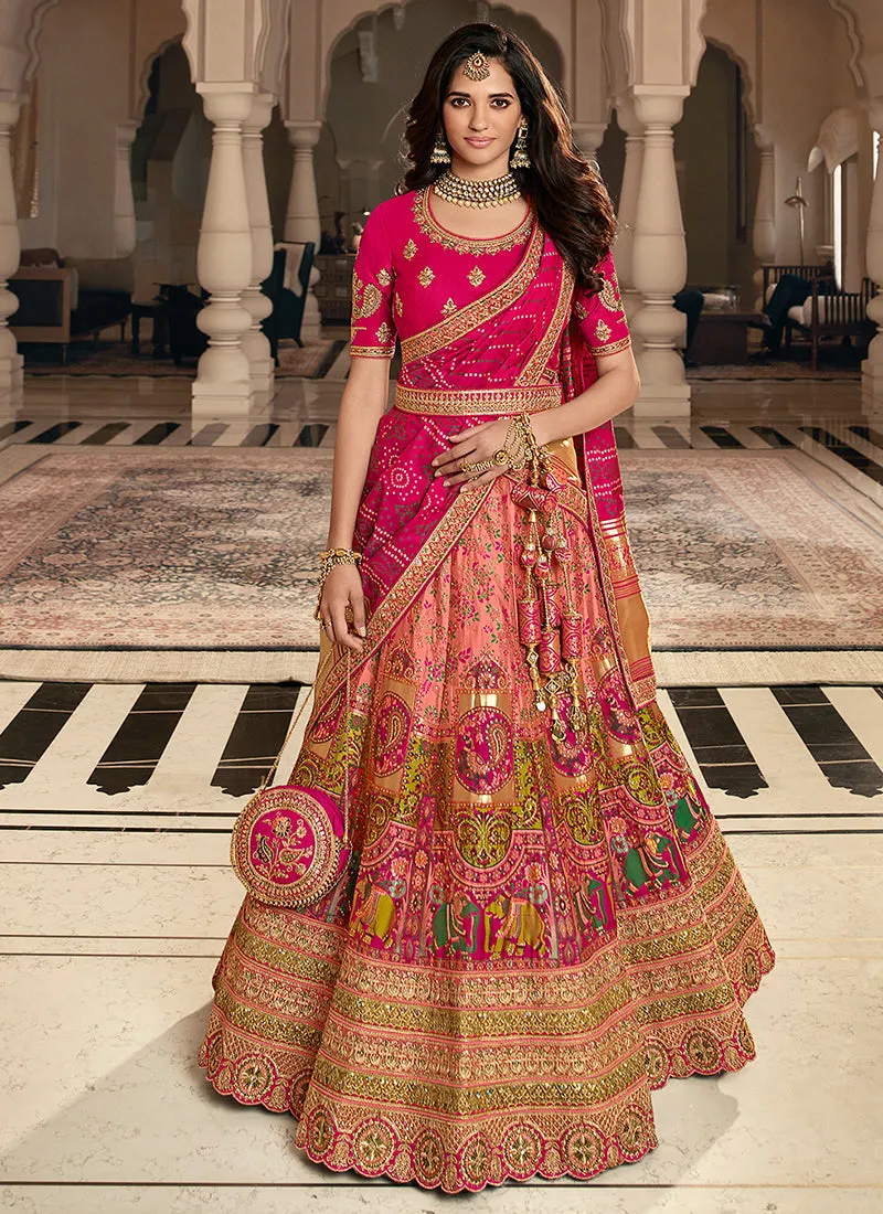 Magenta Embroidery Wedding Lehenga Choli With Belt