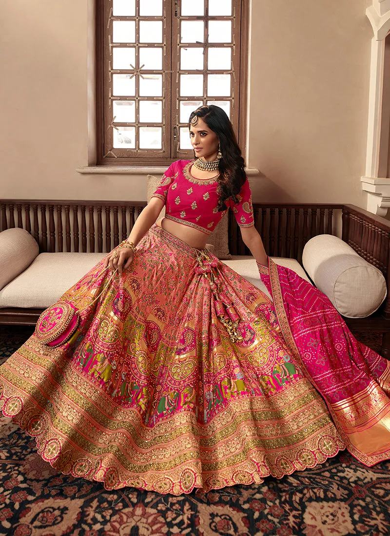 Magenta Embroidery Wedding Lehenga Choli With Belt