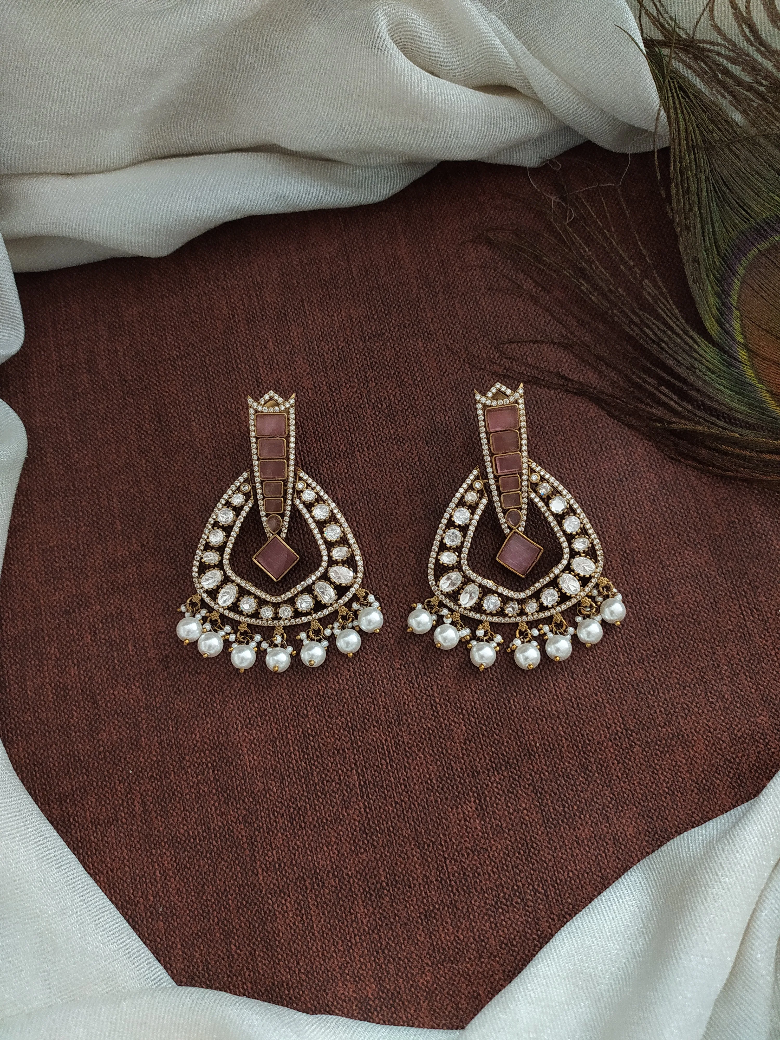 Mesmerizing Victorian Chandbali Earrings Having Bead Dangling