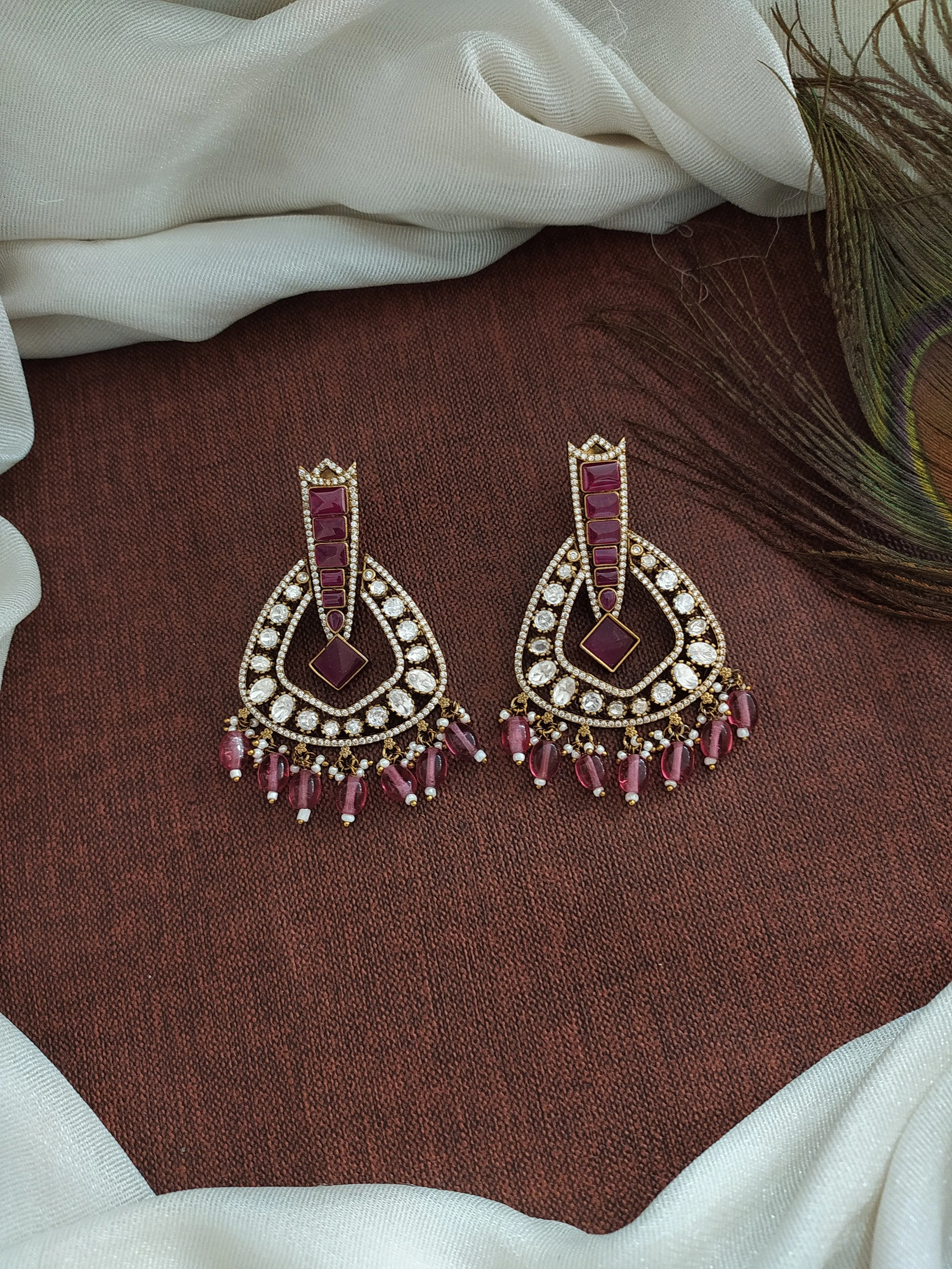 Mesmerizing Victorian Chandbali Earrings Having Bead Dangling