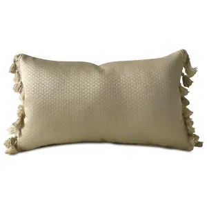 Metallic Taupe Textured Solid Lumbar Pillow Cover with Tassel Trim 13x22