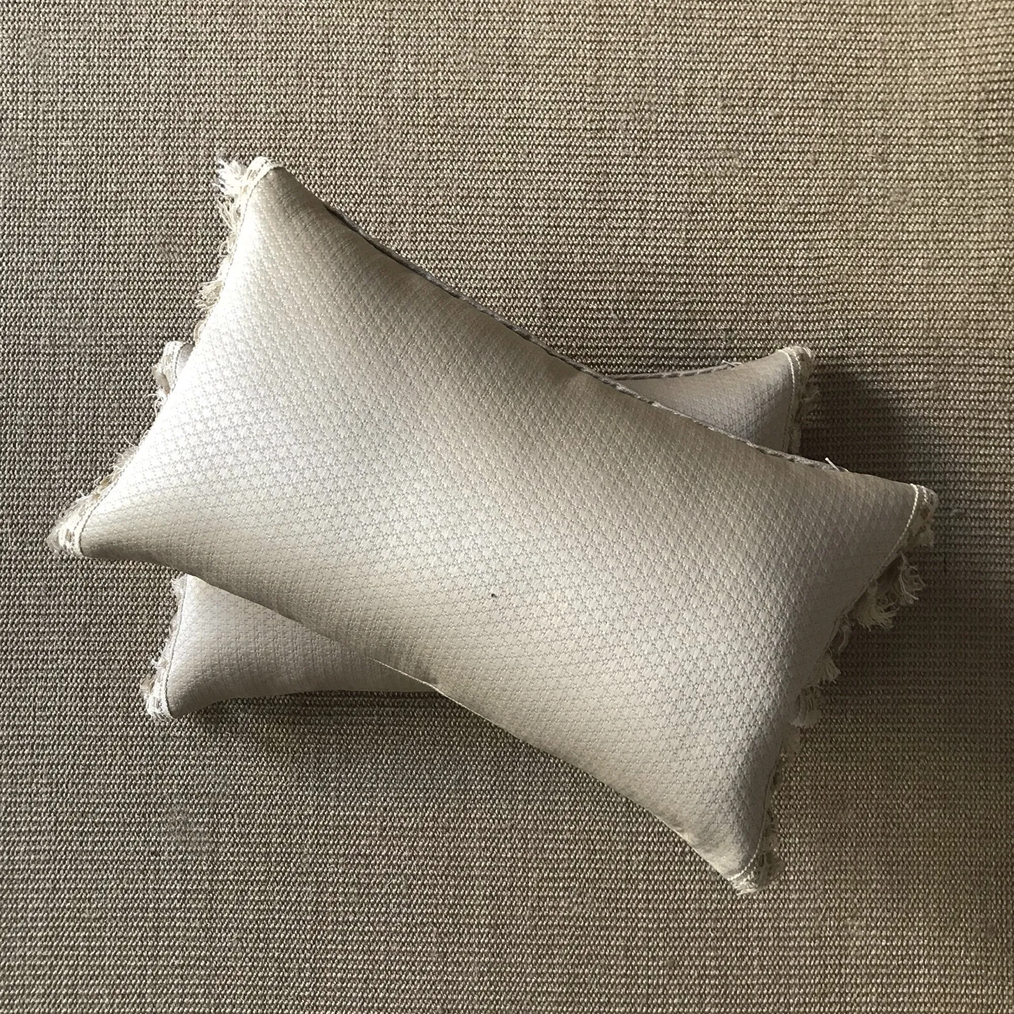 Metallic Taupe Textured Solid Lumbar Pillow Cover with Tassel Trim 13x22