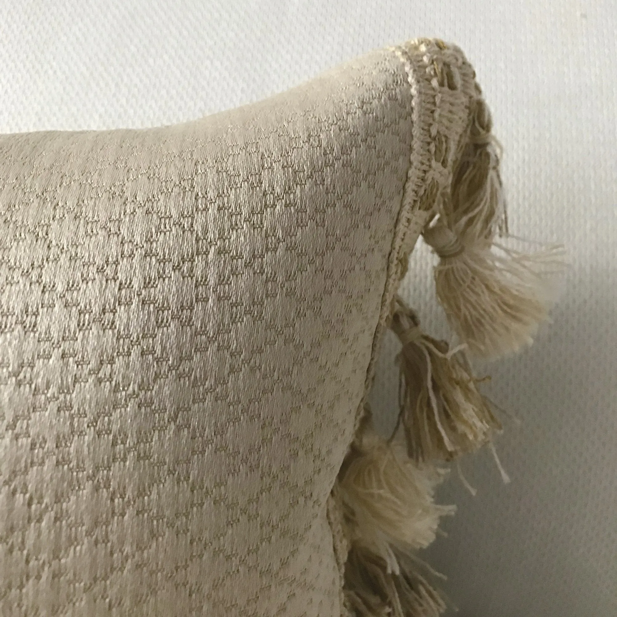 Metallic Taupe Textured Solid Lumbar Pillow Cover with Tassel Trim 13x22