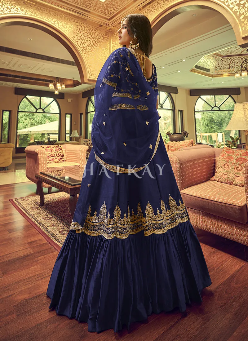 Navy Blue Zari And Sequence Embroidered Silk Lehenga Choli