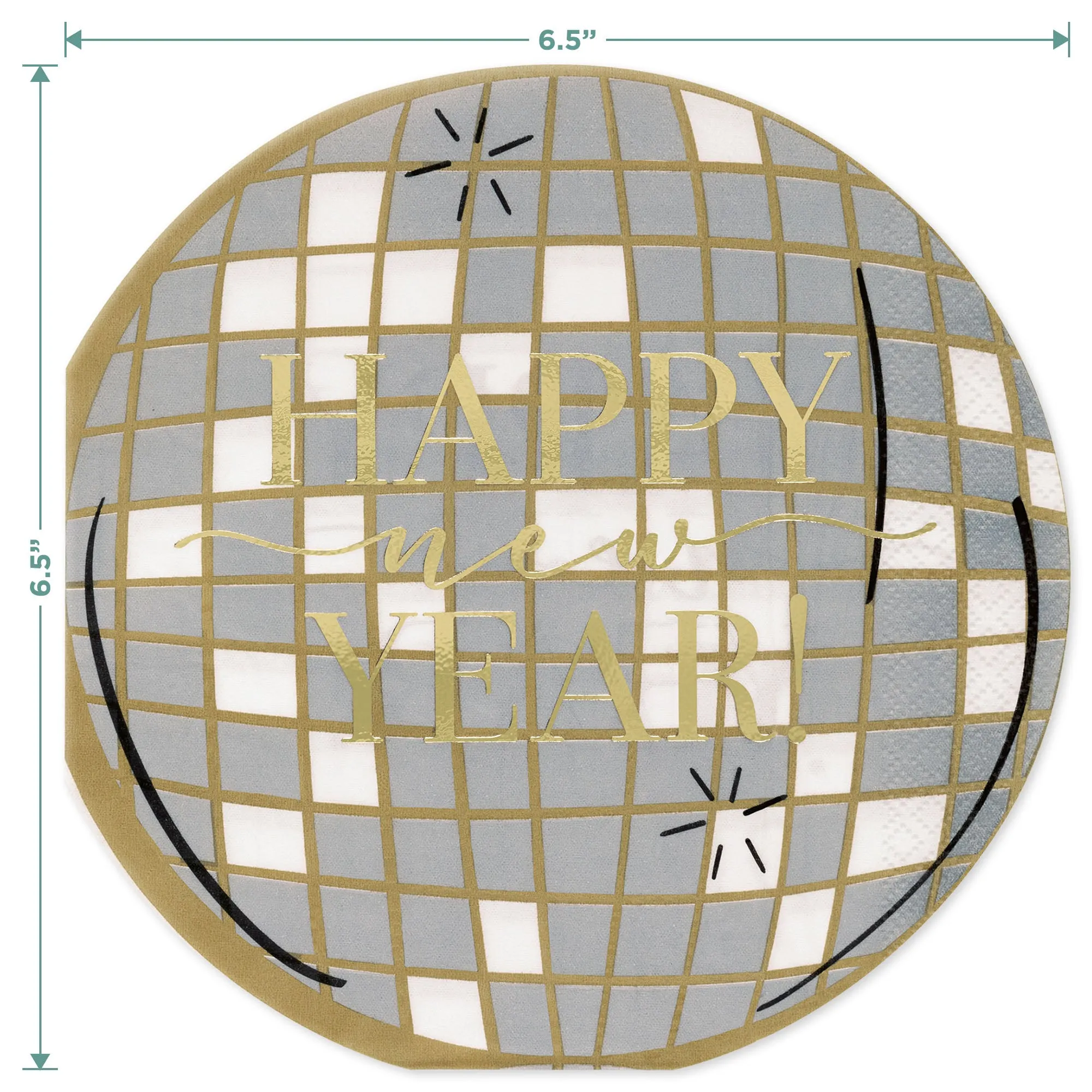 New Year Metallic Silver & Gold Disco Ball-Shaped Paper Plates and Napkins (Serves 16)