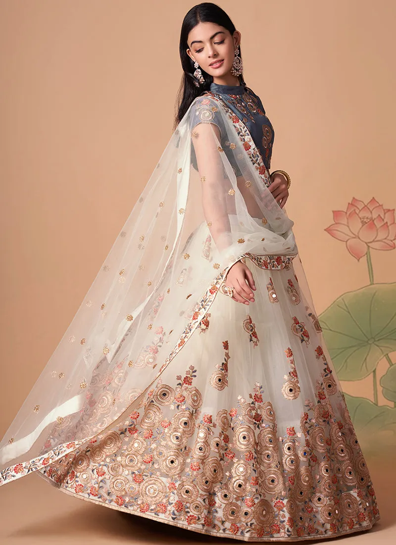 Off White Multi Embroidery Wedding Lehenga Choli