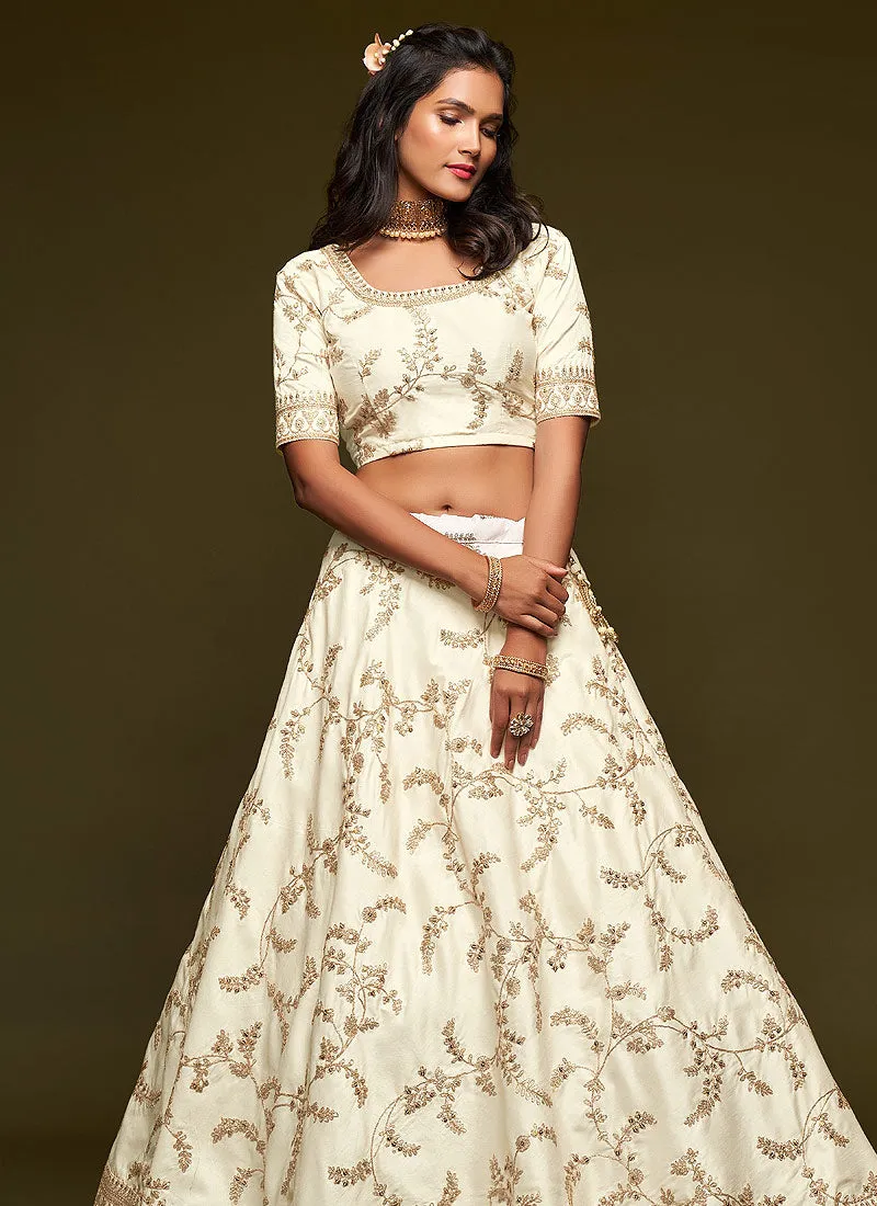 Off White Zari Embroidered Silk Lehenga Choli