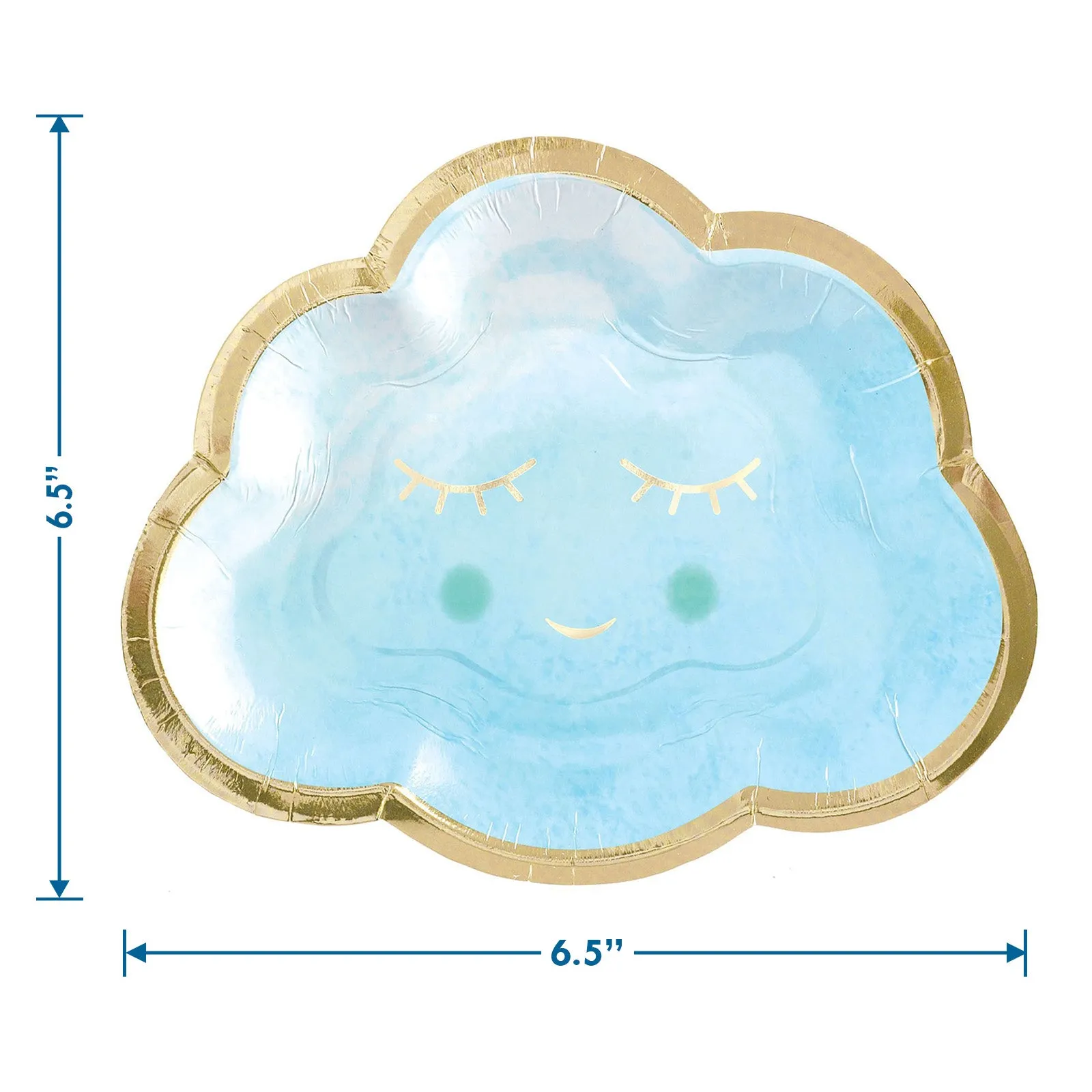 Oh Baby Blue & Metallic Gold Cloud Shaped Paper Dessert Plates and Beverage Napkins (Serves 16)