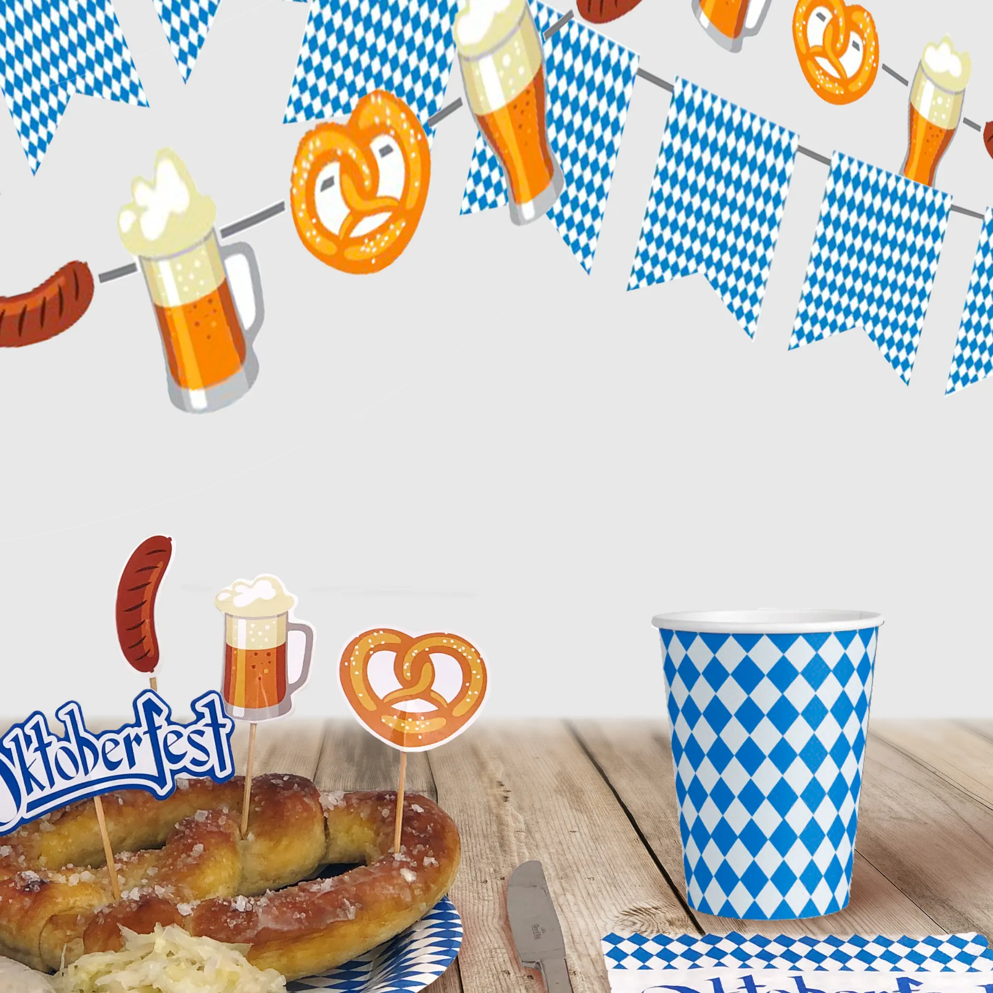 Oktoberfest Party Supplies 8 Piece Food or Cake Topper Assorted Party Decorations