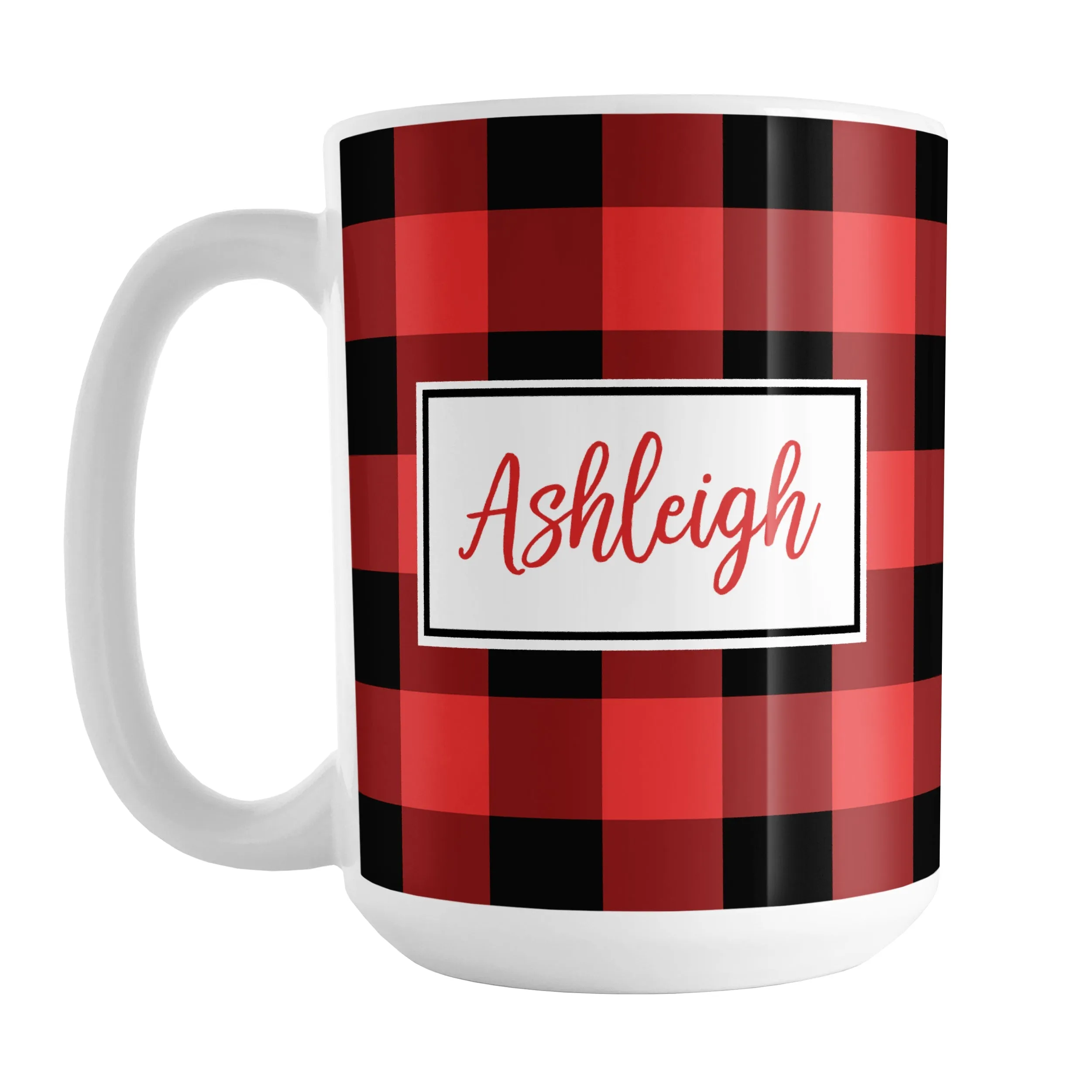 Personalized Name Red and Black Buffalo Plaid Mug