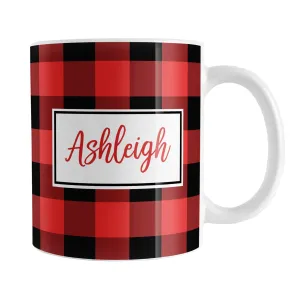 Personalized Name Red and Black Buffalo Plaid Mug