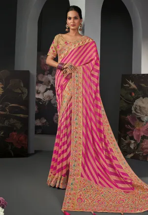 Pink And Beige Multi Embroidered Silk Saree