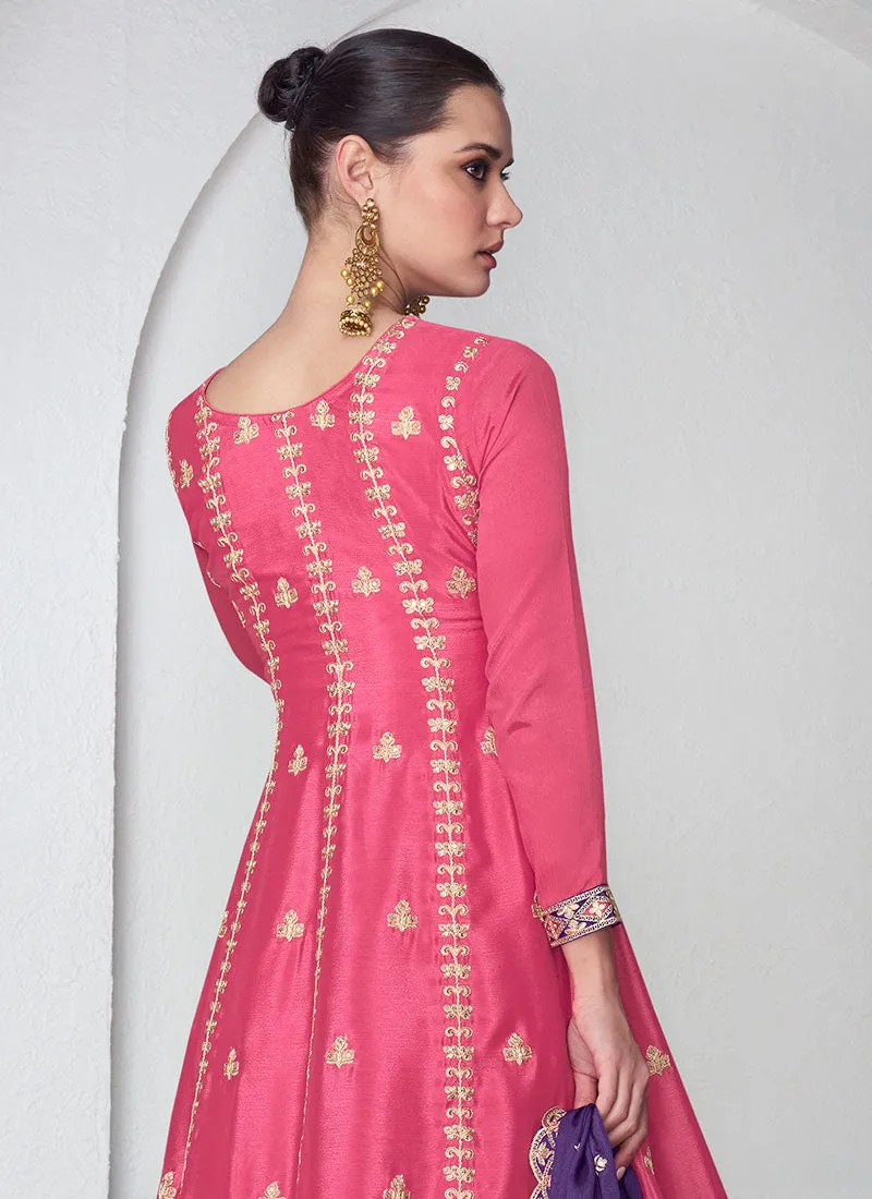 Pink And Purple Embroidered Wedding Palazzo Suit