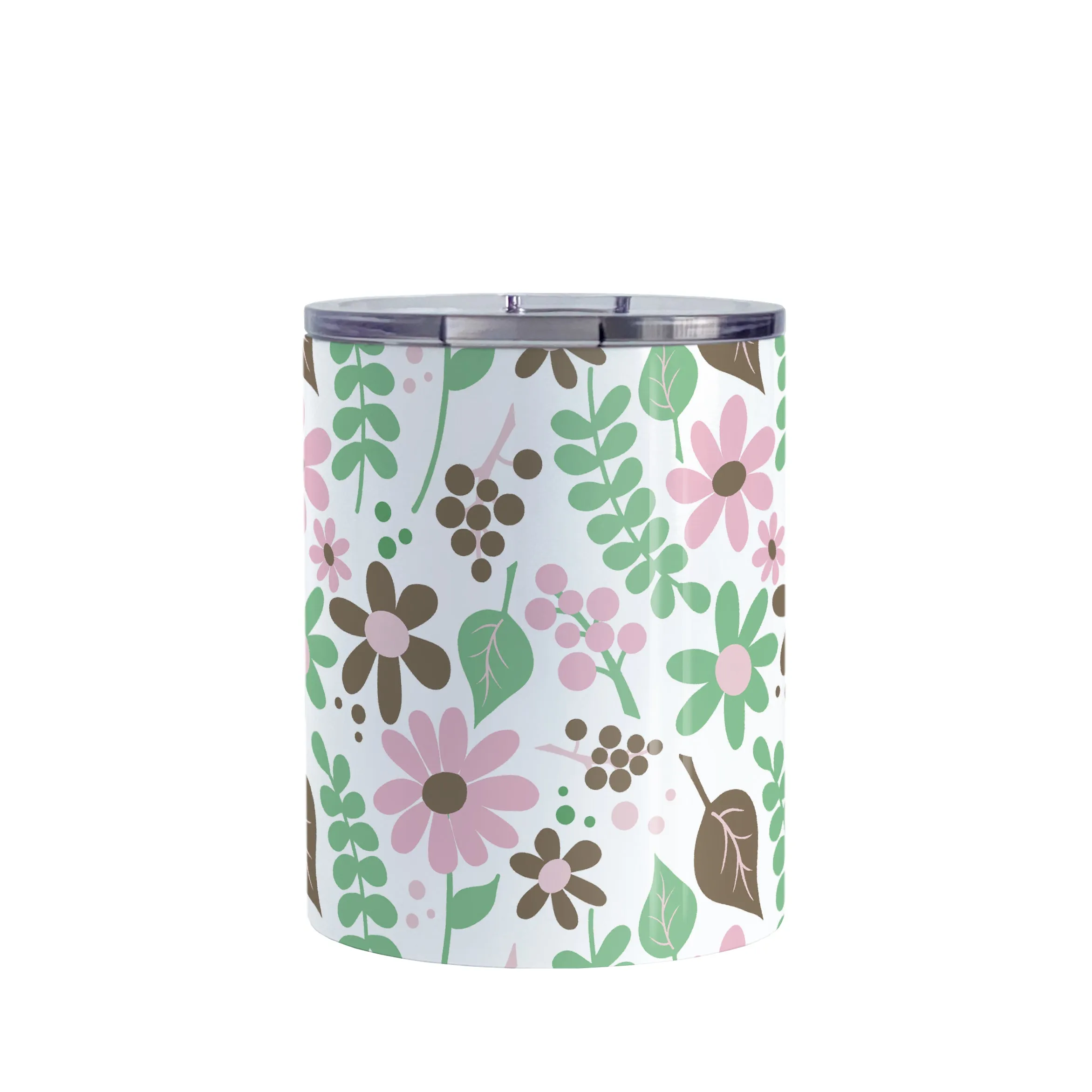 Pink Green Brown Floral Pattern Tumbler Cup