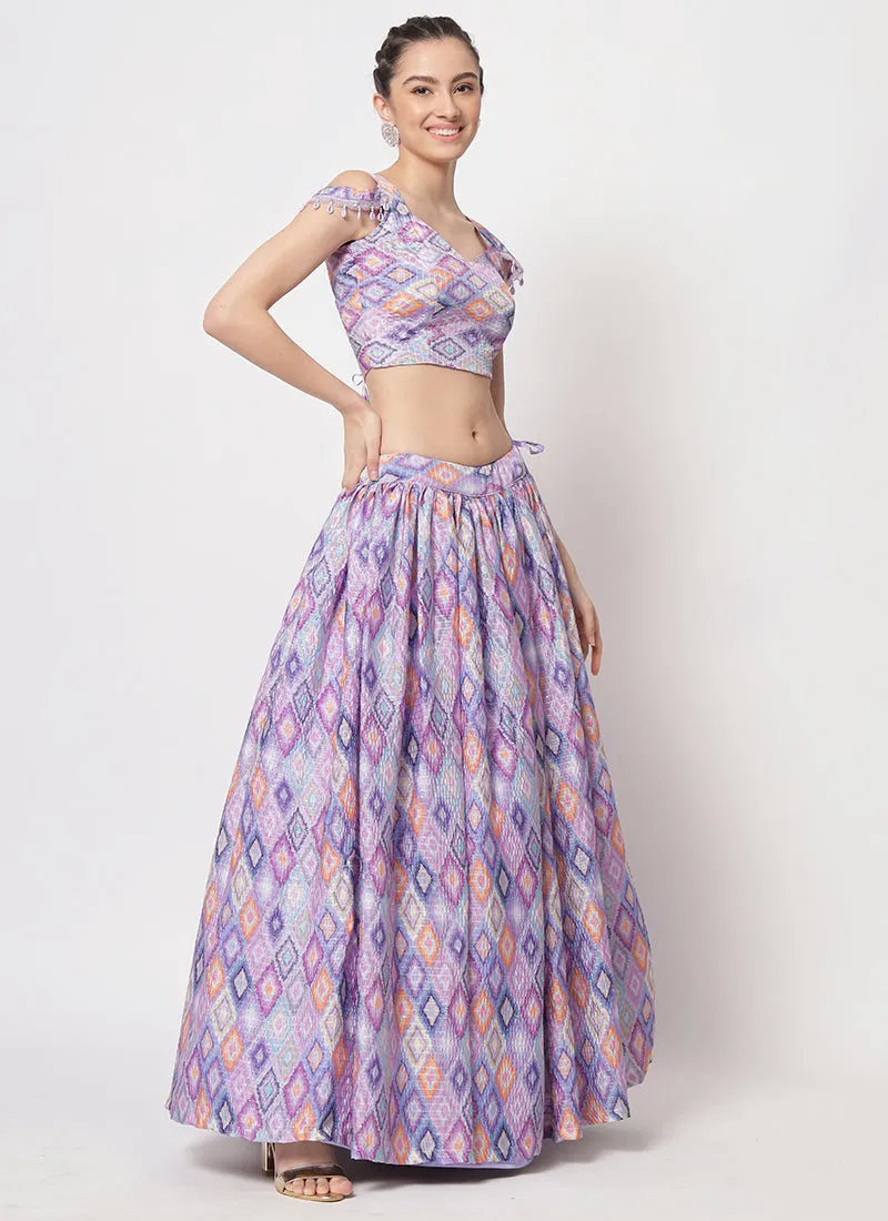 Purple Sequence Embroidery Digital Printed Lehenga Choli